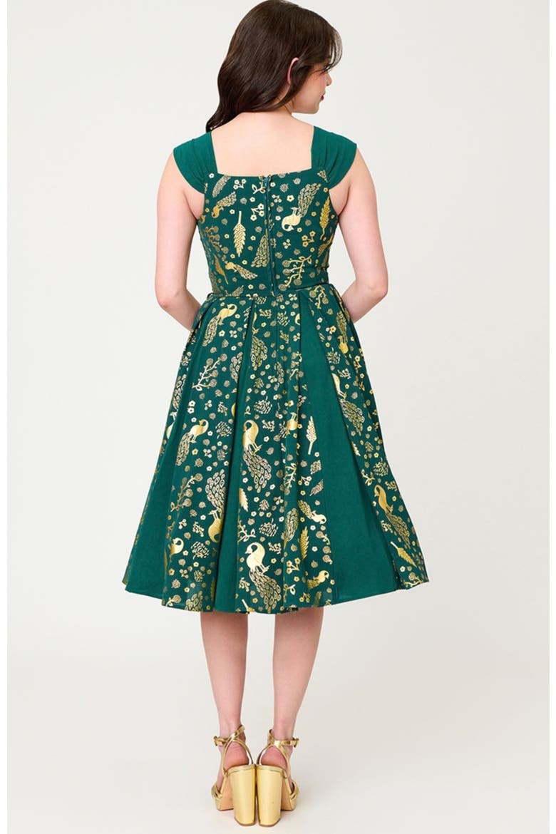 Square Neck Sleeveless Godet Swing Dress, Alternate, color, Green Foiled Peacock