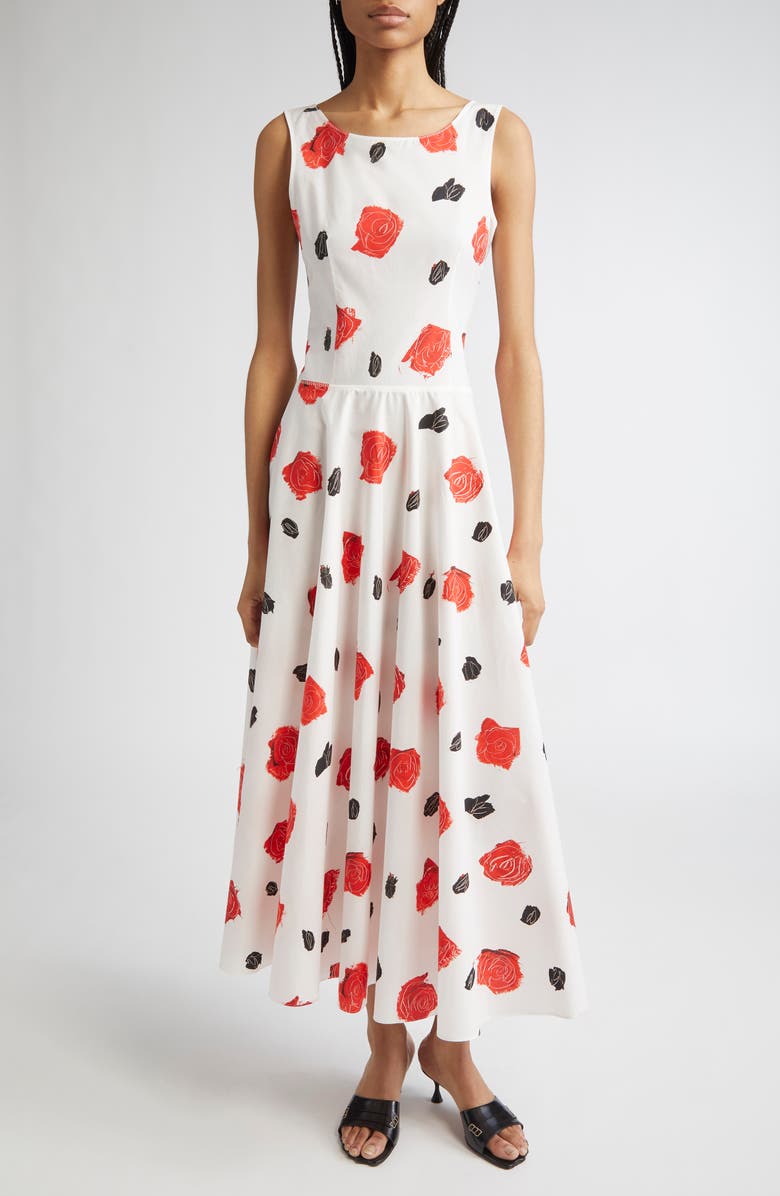Marni Floral Print Poplin Fit & Flare Dress, Main, color, 