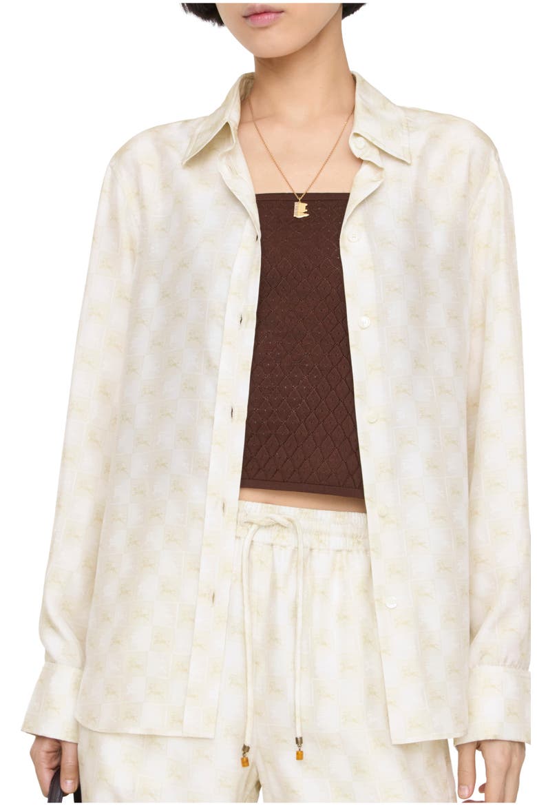 Classic Fit Knight Checkerboard Silk Shirt, Main, color, Chalk white