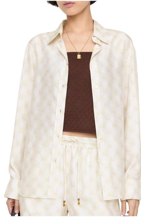 Classic Fit Knight Checkerboard Silk Shirt