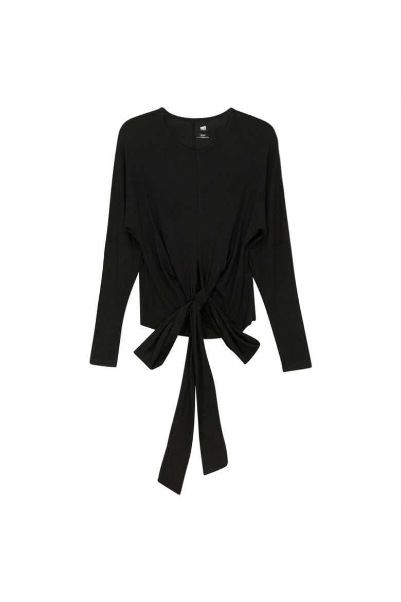 Ribbed Wrap Long Sleeve Stretch Top, Main, color, Black