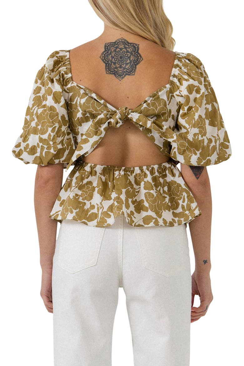 Floral Peplum Top, Alternate, color, TAN