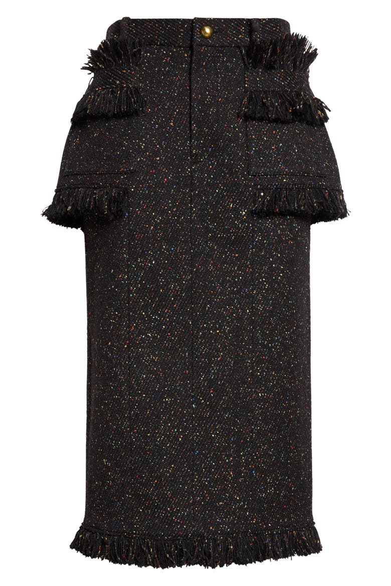 Nep Tweed Fringe Midi Skirt, Alternate, color, BLACK