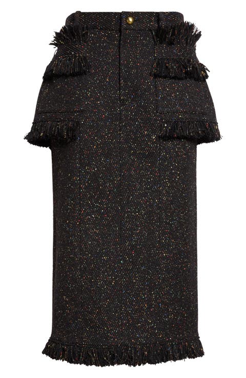Nep Tweed Fringe Midi Skirt