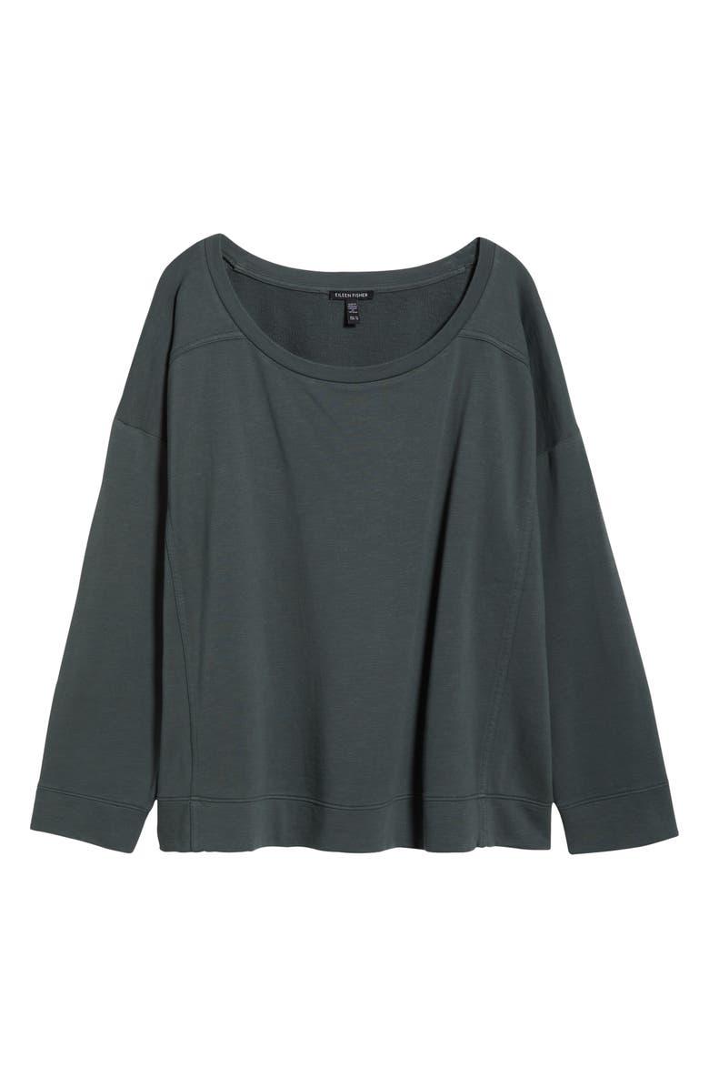 Eileen Fisher Ballet Neck Boxy Organic Cotton Terry Top, Alternate, color, Everglade