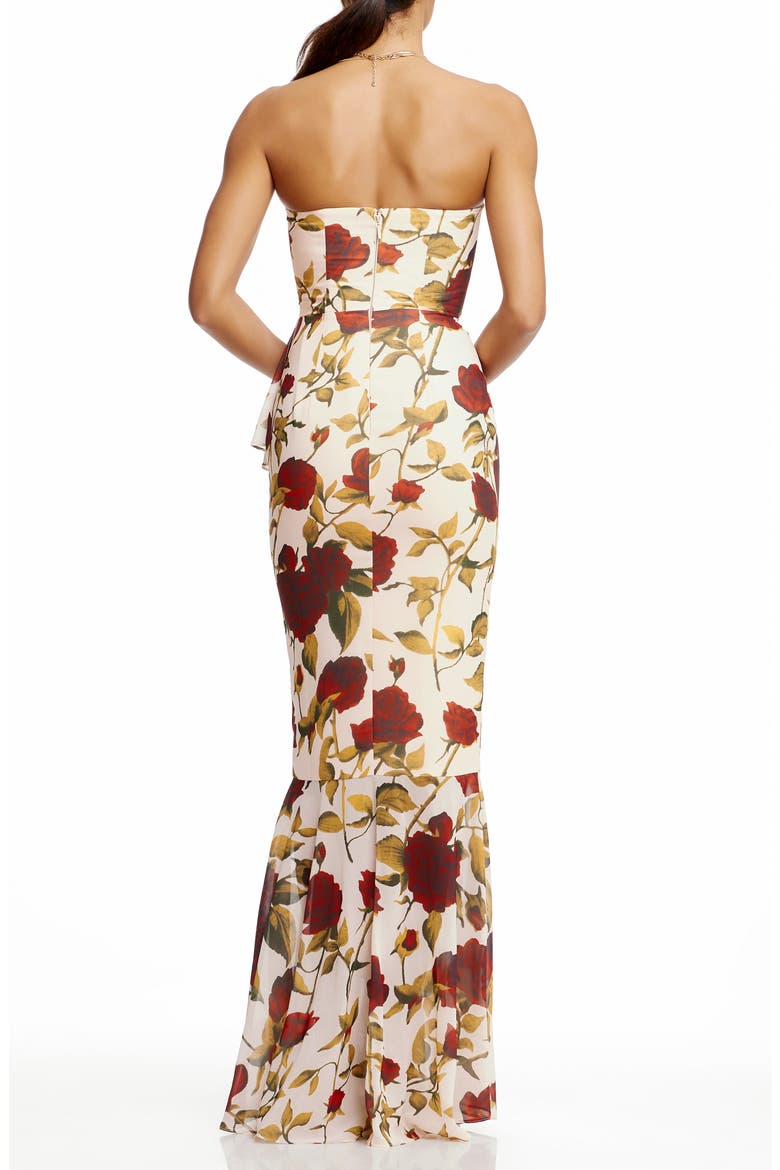 Paris Floral Ruffle Strapless Gown, Alternate, color, CREAM MULTI