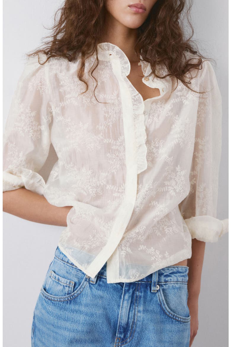 Floral Embroidery Woven Shirt, Main, color, ECRU