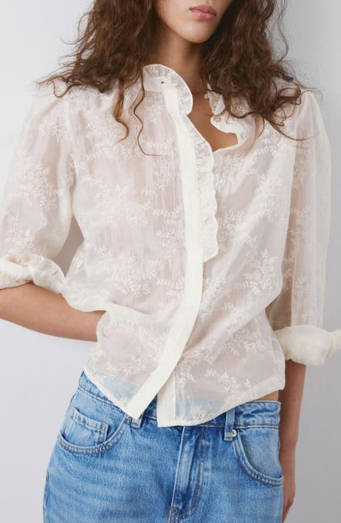Floral Embroidery Woven Shirt