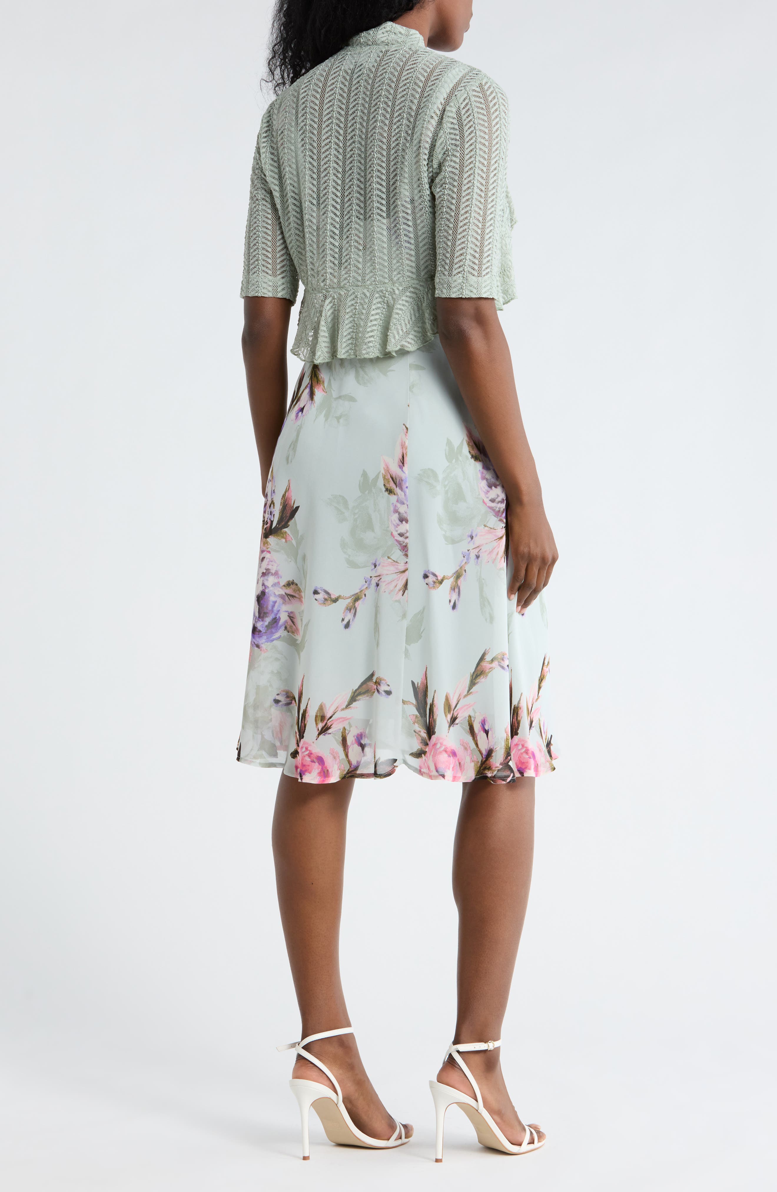 Floral Chiffon Dress & Lace Shrug Set - image 2