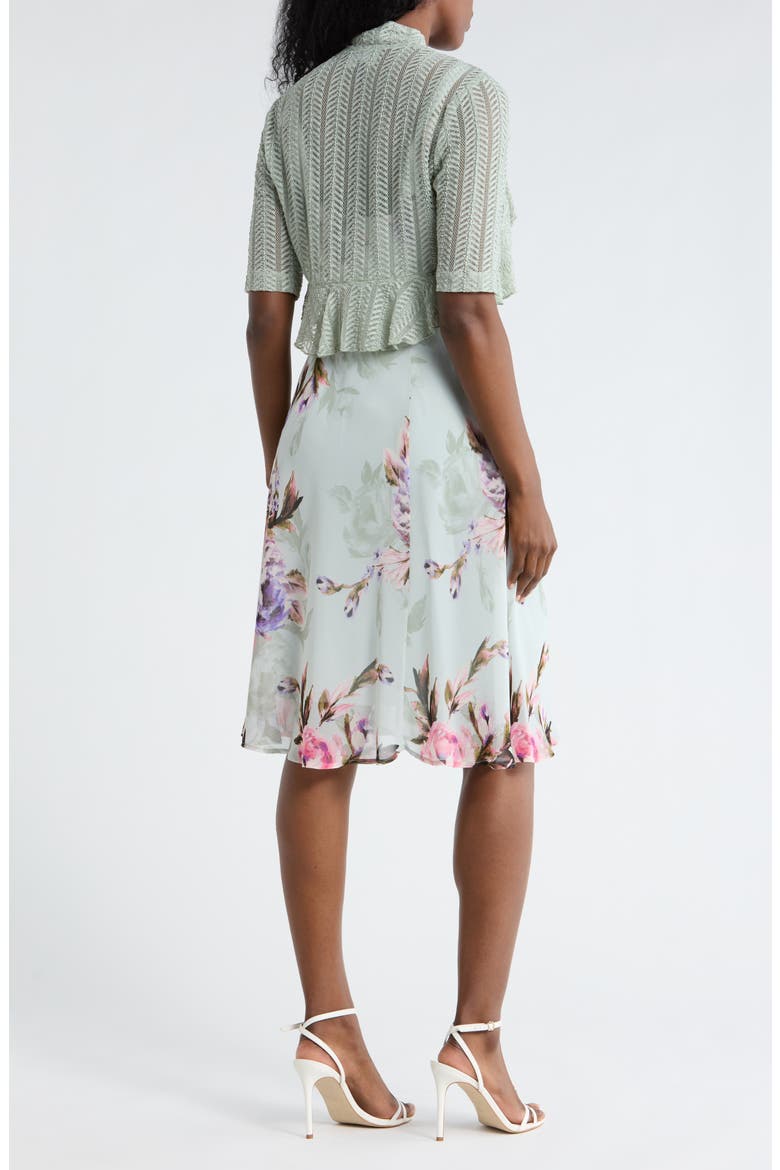 Floral Chiffon Dress & Lace Shrug Set, Alternate, color, SAGE