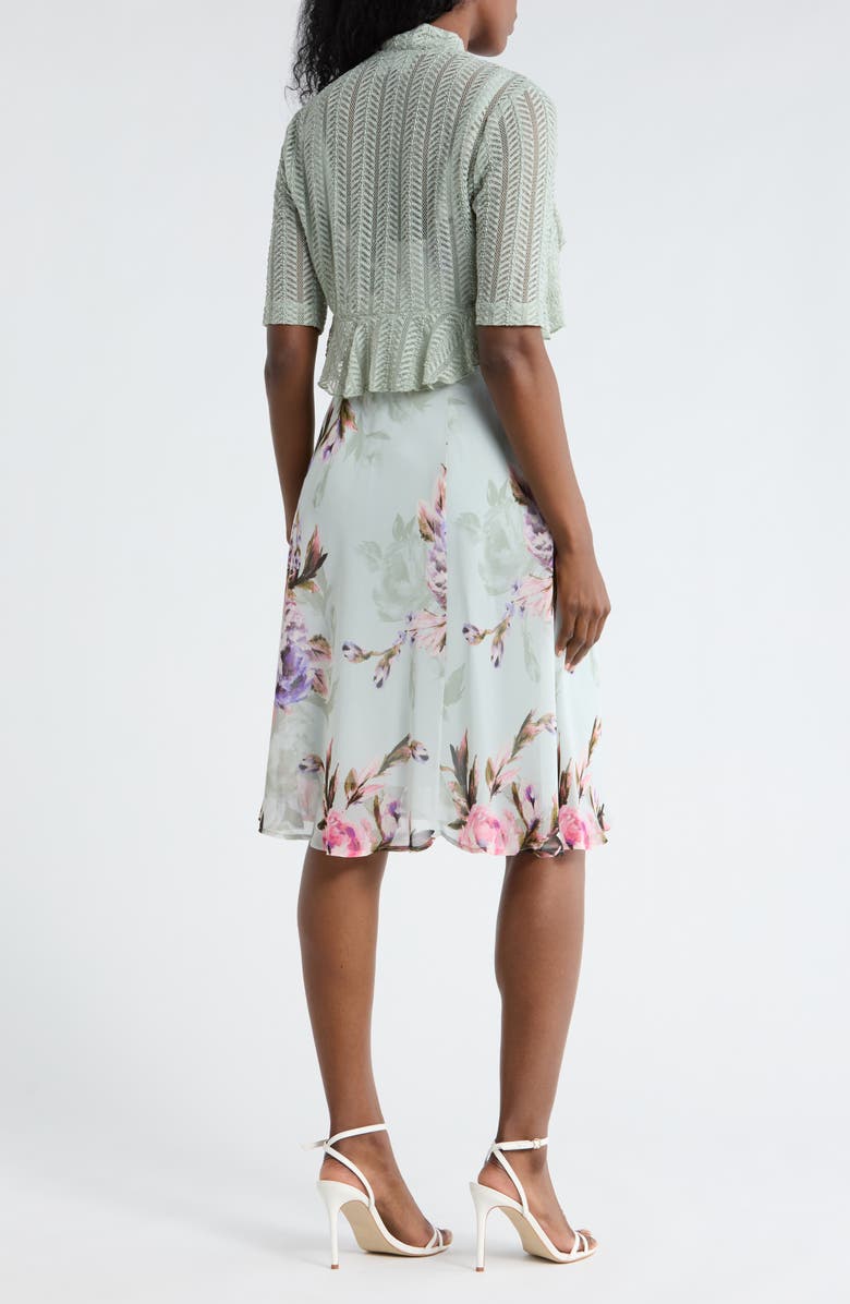 Connected Apparel Floral Chiffon Dress & Lace Shrug Set, Alternate, color, Sage