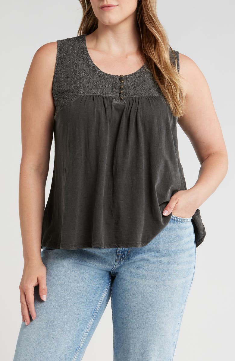 Lucky Brand Embroidered Yoke Sleeveless Top, Main, color,