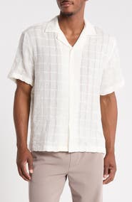 DENIM AND FLOWER Textured Short Sleeve Button-Up Shirt