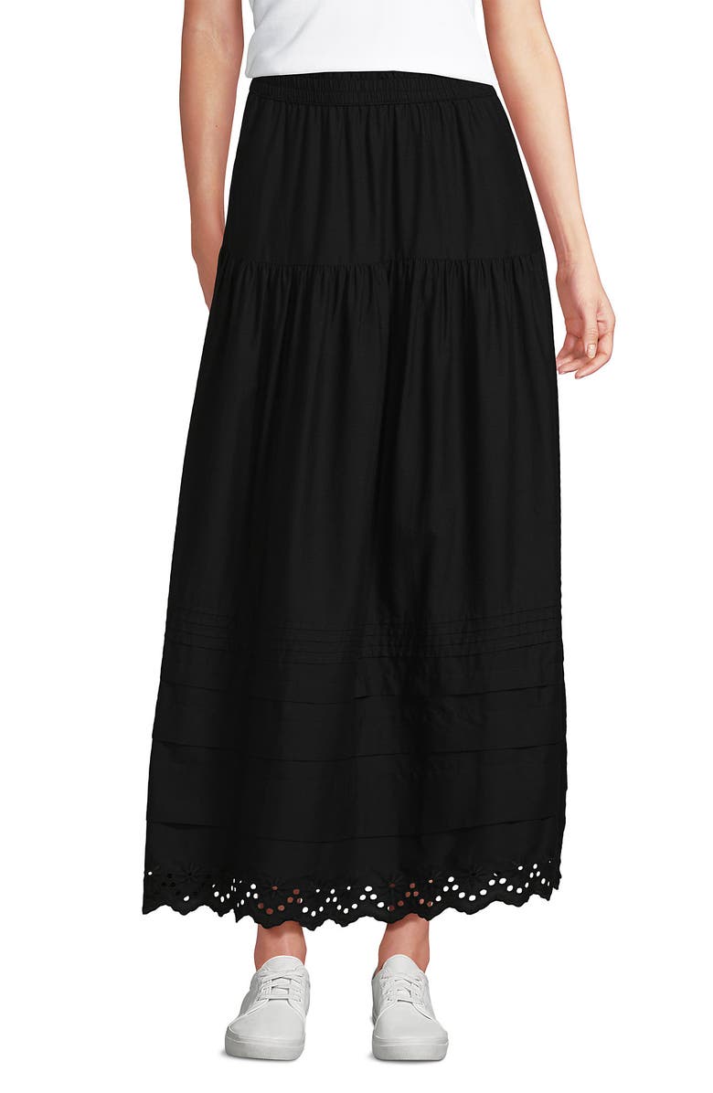 Lands' End Voile Tiered Eyelet Maxi Skirt, Alternate, color, Black