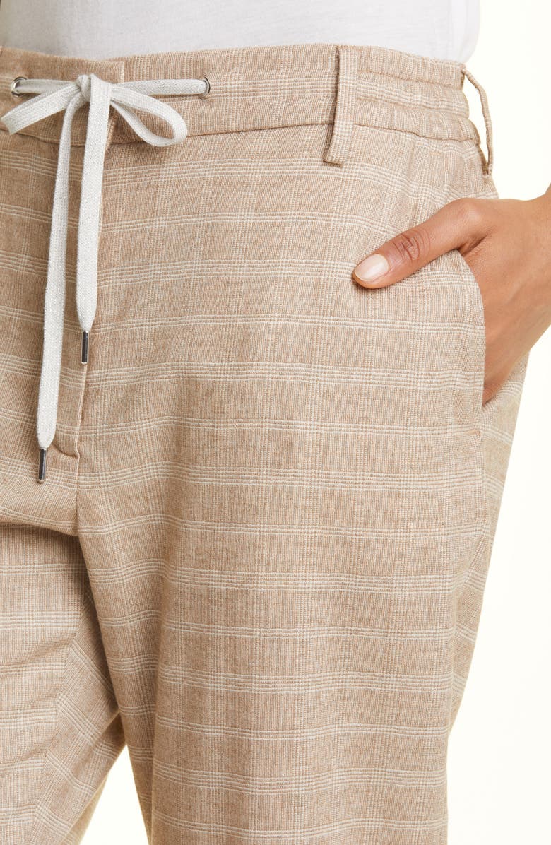 Eleventy Plaid Drawstring Waist Virgin Wool Blend Pants, Alternate, color, Sabbia