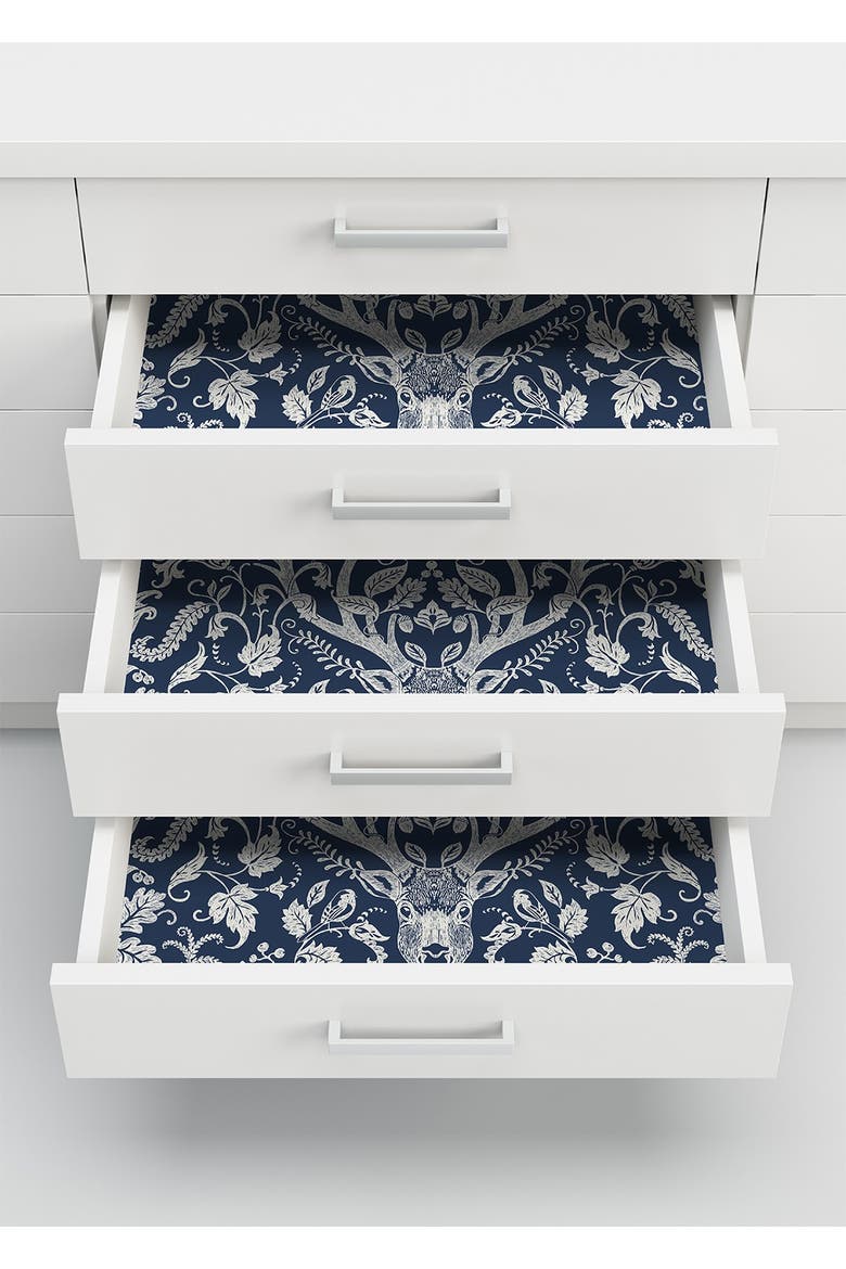 Navy Escape to the Forest Peel & Stick Wallpaper, Alternate, color, BLUE