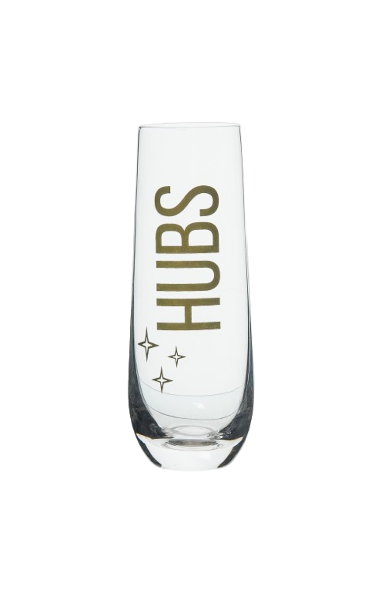 Totalee Gift Wifey/Hubs Champagne Glass Set of 2 Glass Clear 18 oz, Alternate, color, Clear