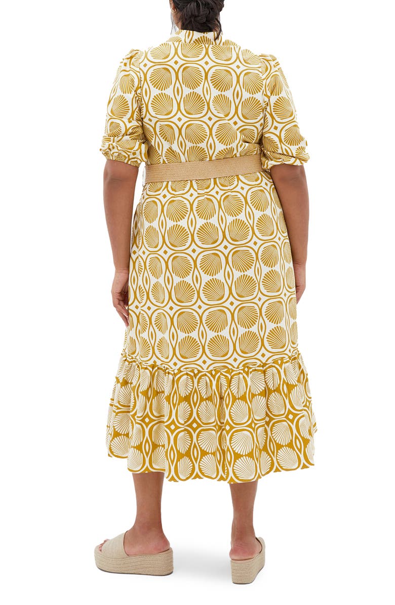 City Chic Anna Border Print Belted Cotton Maxi Dress, Alternate, color, Seashells