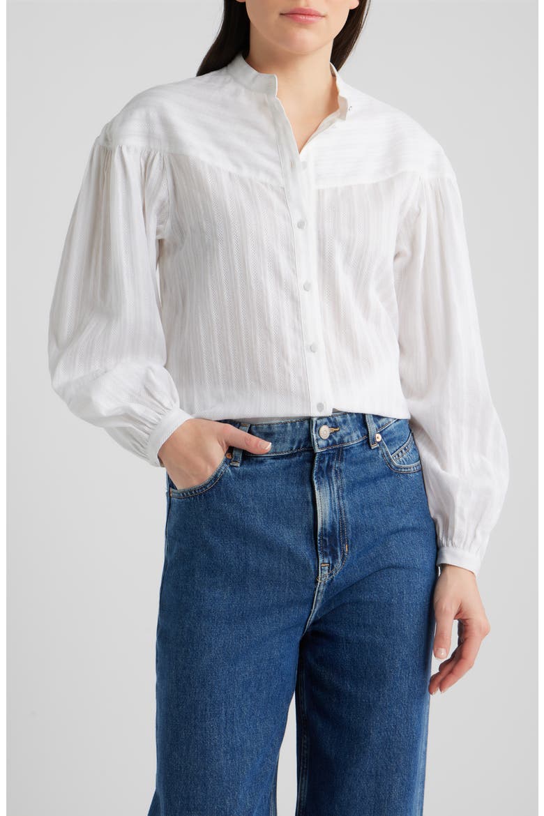 Bilmant Embroidered Stripe Cotton Muslin Button-Up Shirt, Main, color, WHT