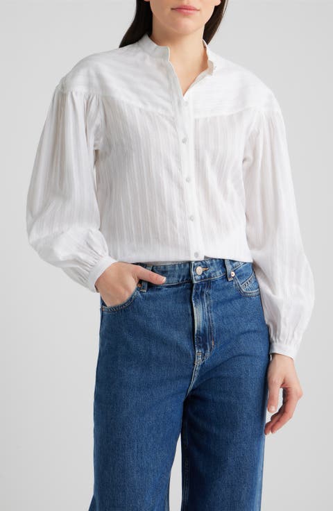 Bilmant Embroidered Stripe Cotton Muslin Button-Up Shirt