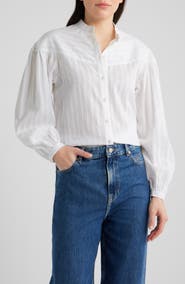 BOSS Bilmant Embroidered Stripe Cotton Muslin Button-Up Shirt