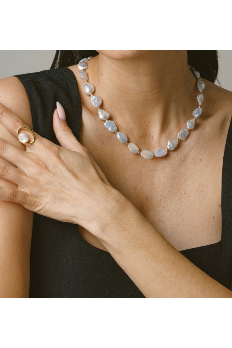 White Freshwater Cultured Keshi Pearl Amara Necklace for Women, Alternate, color, Yellow Gold Fill