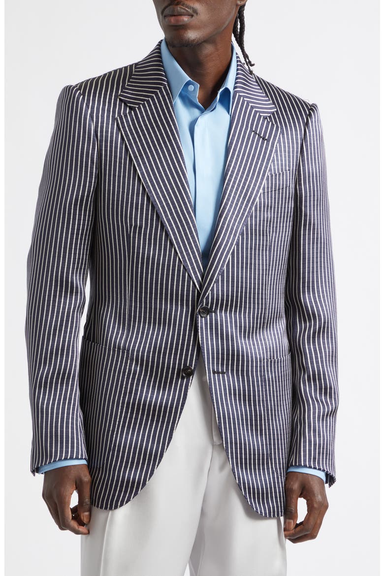Stripe Fluid Silk Faille Jacket, Main, color, COMBO BLACK / IVORY