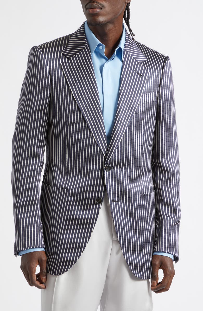 TOM FORD Stripe Fluid Silk Faille Jacket, Main, color, Combo Black / Ivory