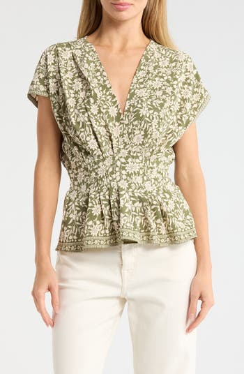 MAX STUDIO V-Neck Short Sleeve Pleated Top | Nordstromrack