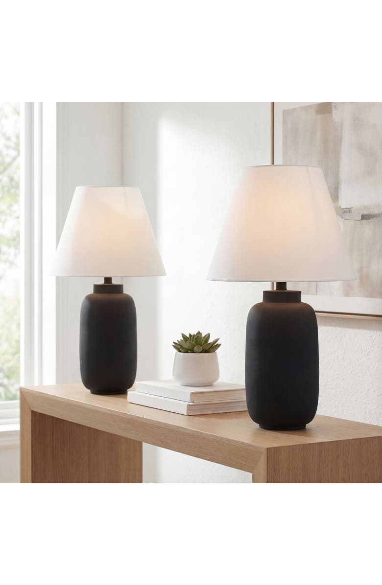 JONATHAN Y Elinore 24.5" Minimalist Scandinavian Resin/Iron Ginger Jar LED Table Lamp, Main, color, Matte Black