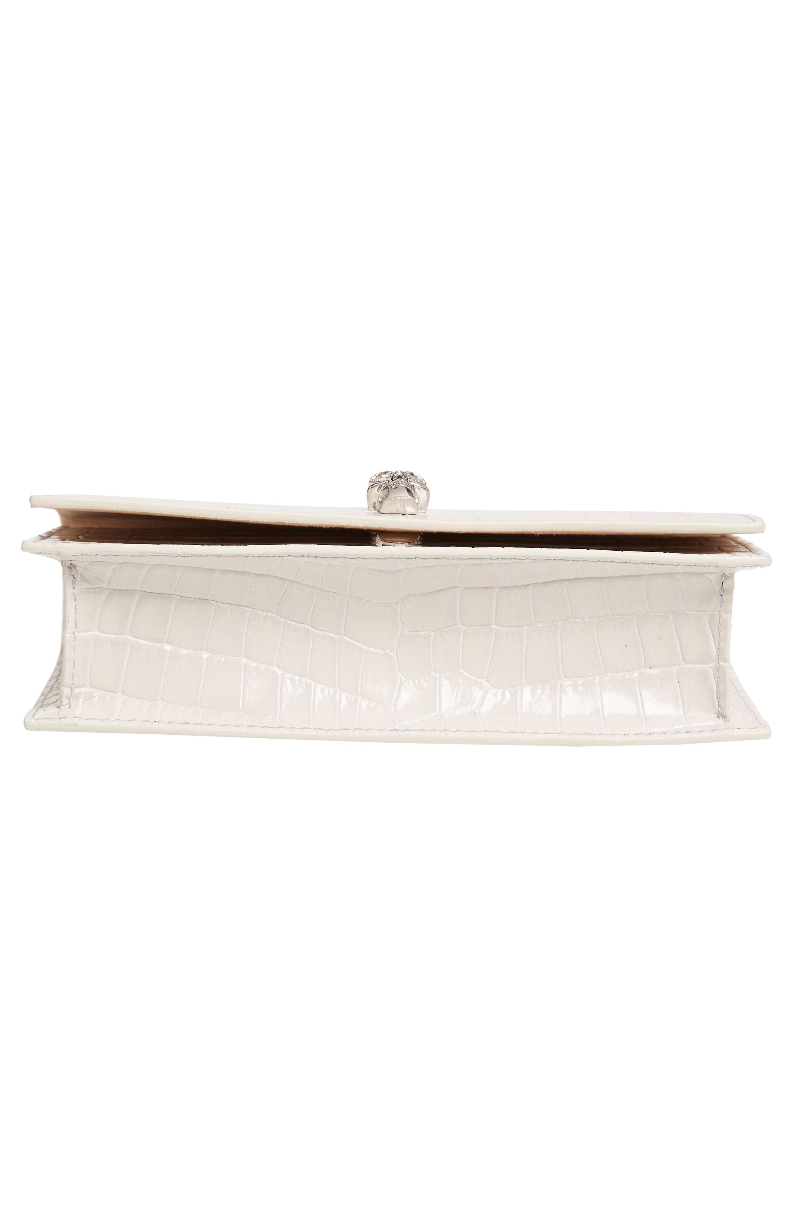McQueen Alexander McQueen Mini Skull Croc Embossed Leather Shoulder Bag, Alternate, color, New Bone