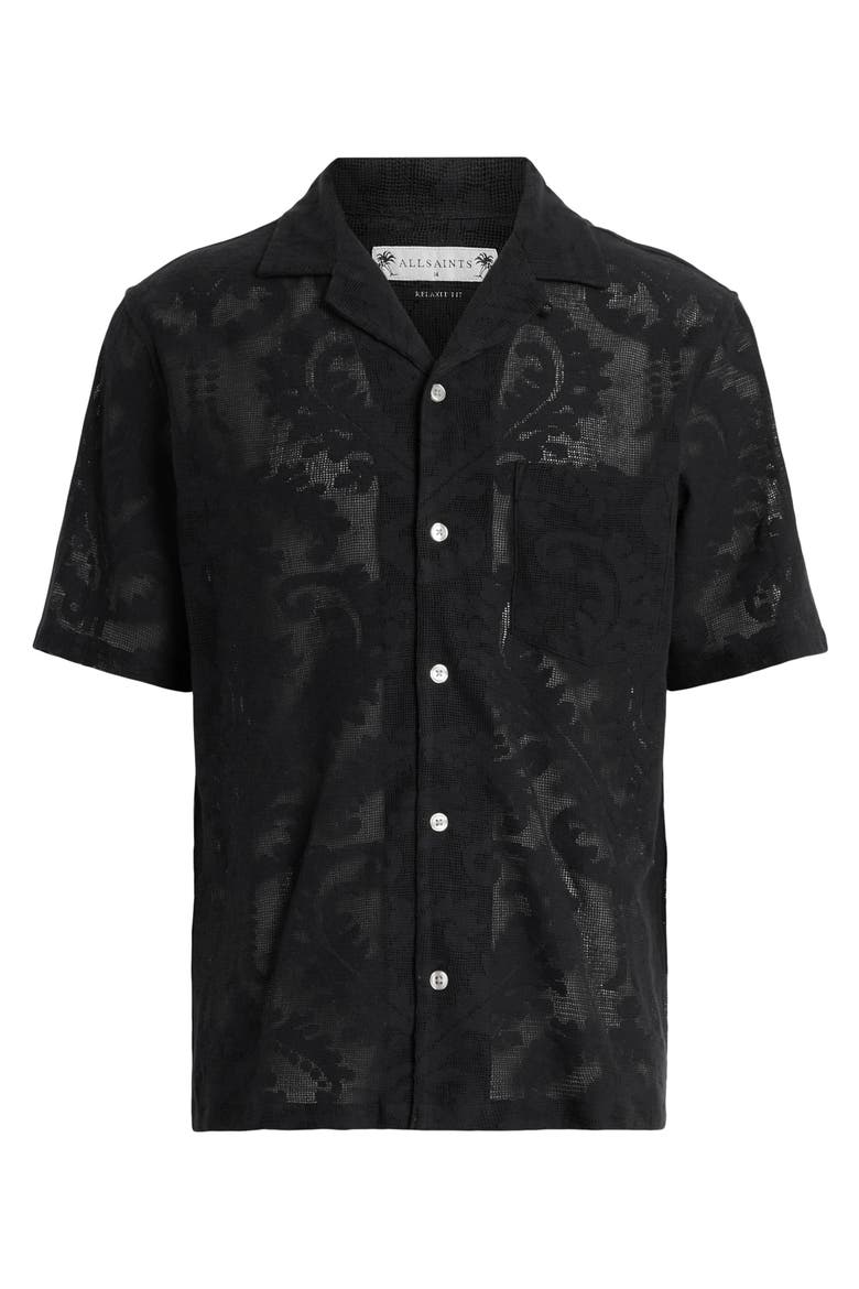 Cerrito Relaxed Fit Lace Camp Shirt, Alternate, color, JET BLACK