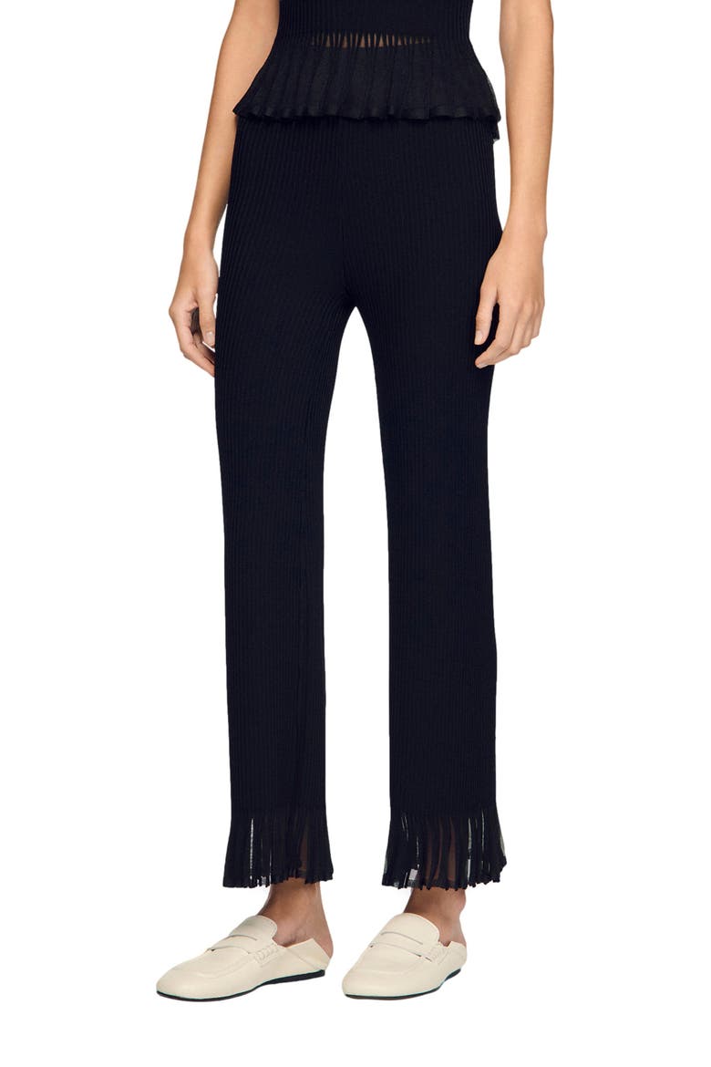 Ruffled knit trousers, Main, color, Black