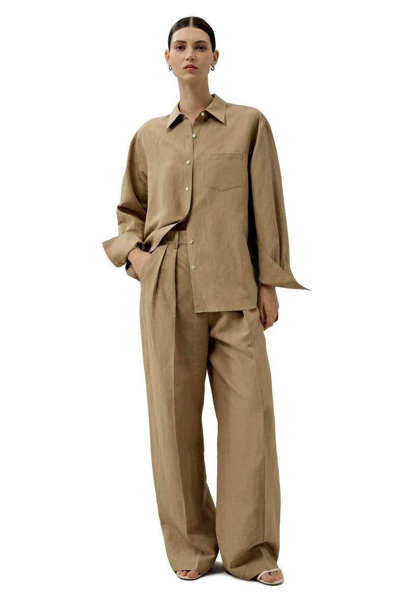 Lilysilk Oversized Silk-Linen Blend Shirt, Main, color, Oak