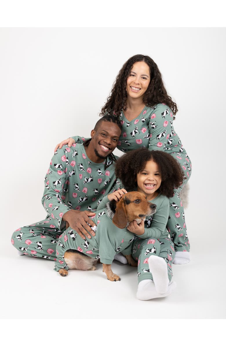 Leveret Kids Two-Piece Cotton Printed Matching Family Pajamas, Animal Friends, Alternate, color, Cow