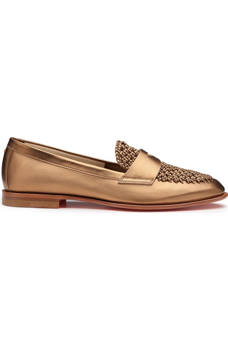 Santoni Women's Laminated Leather Penny Loafer, Main, color, Gold