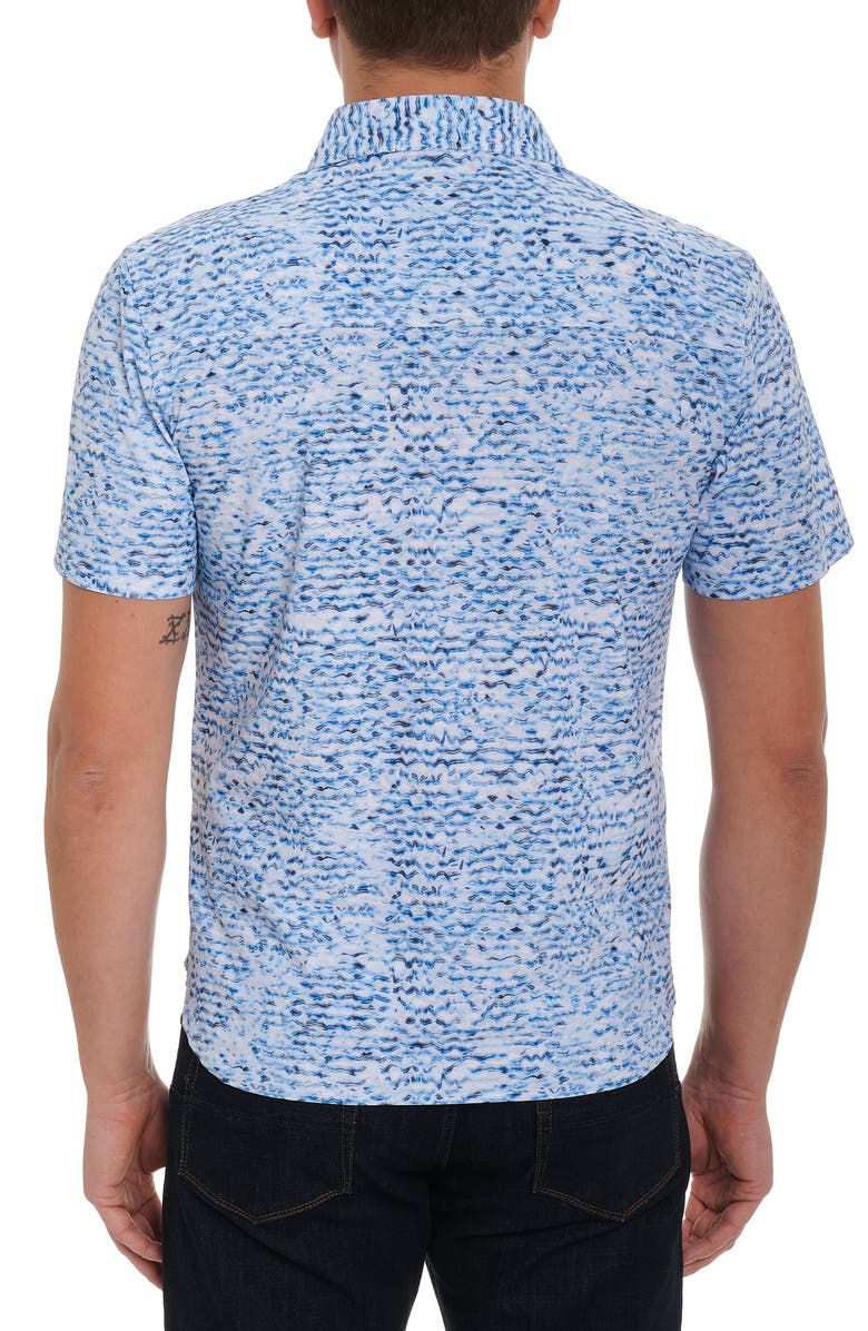 Robert Graham Arctic Print Knit Stretch Short Sleeve Button-Up Shirt, Alternate, color, 