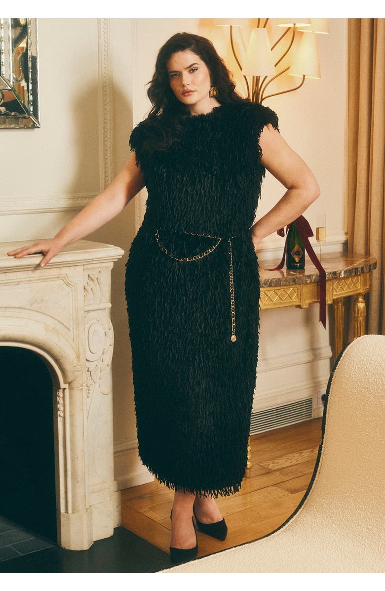 ELOQUII Feathery Faux Fur Maxi Dress, Main, color, Black Onyx