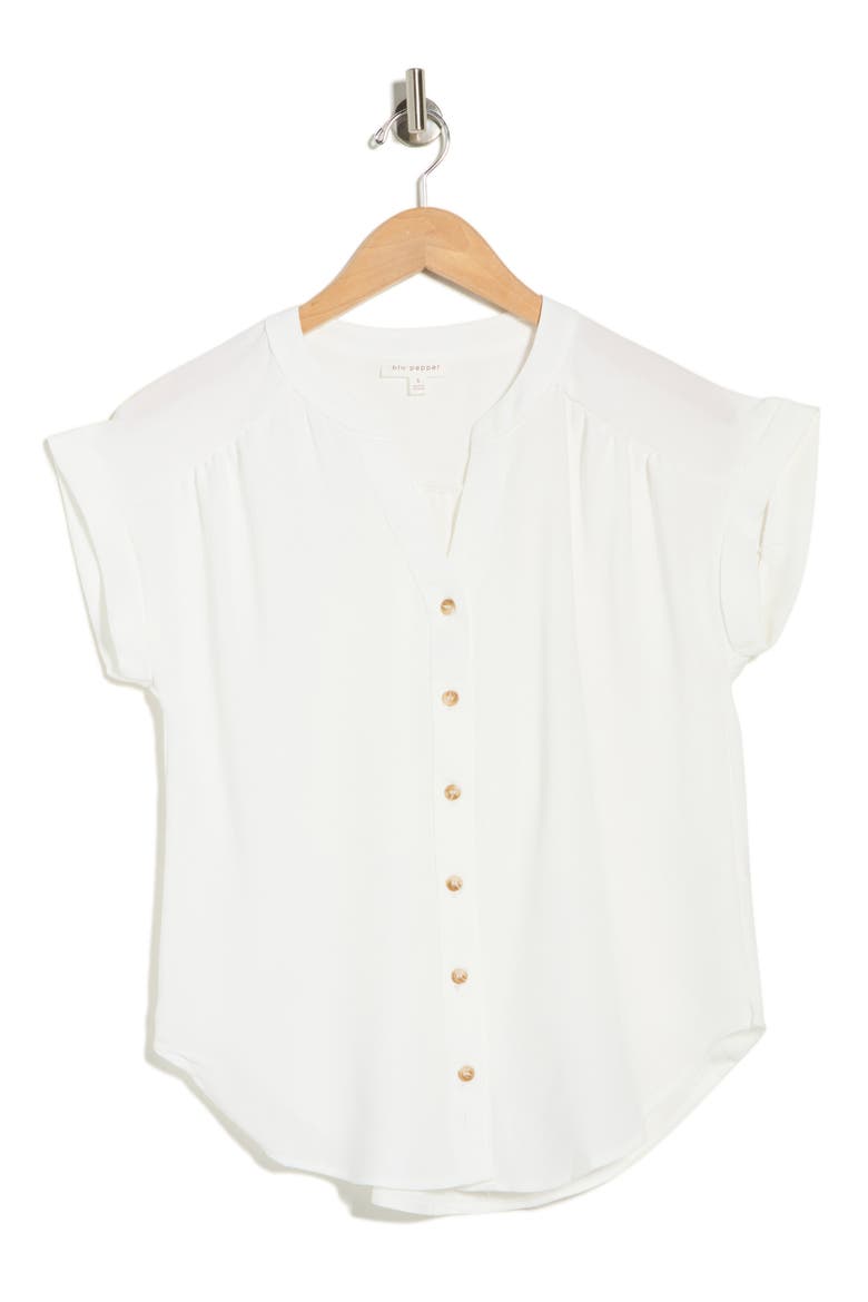Button Front V-Neck Top, Alternate, color, WHITE