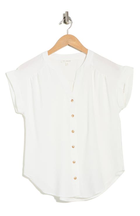 Button Front V-Neck Top