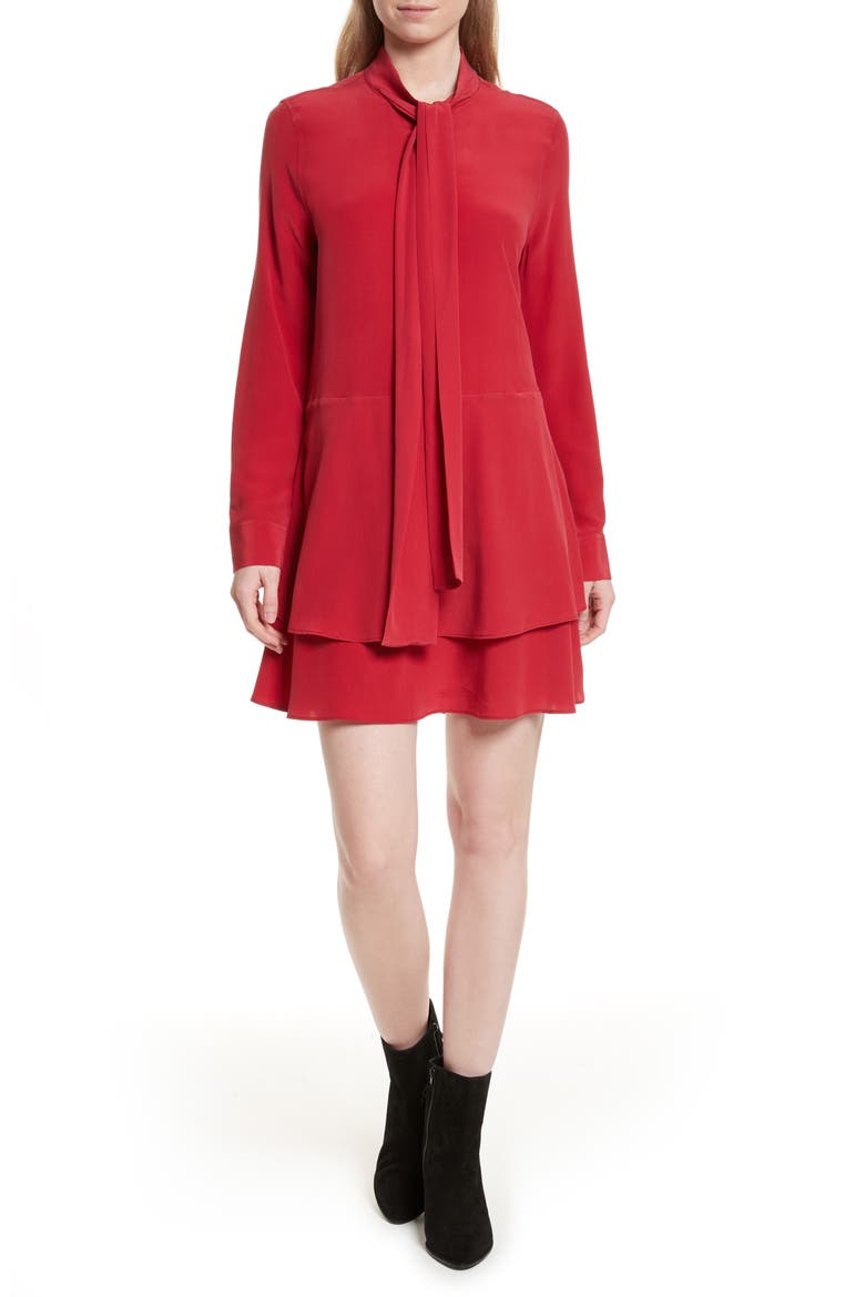 Natalia Tie Neck Silk Dress, Main, color, RED NOUVEAU