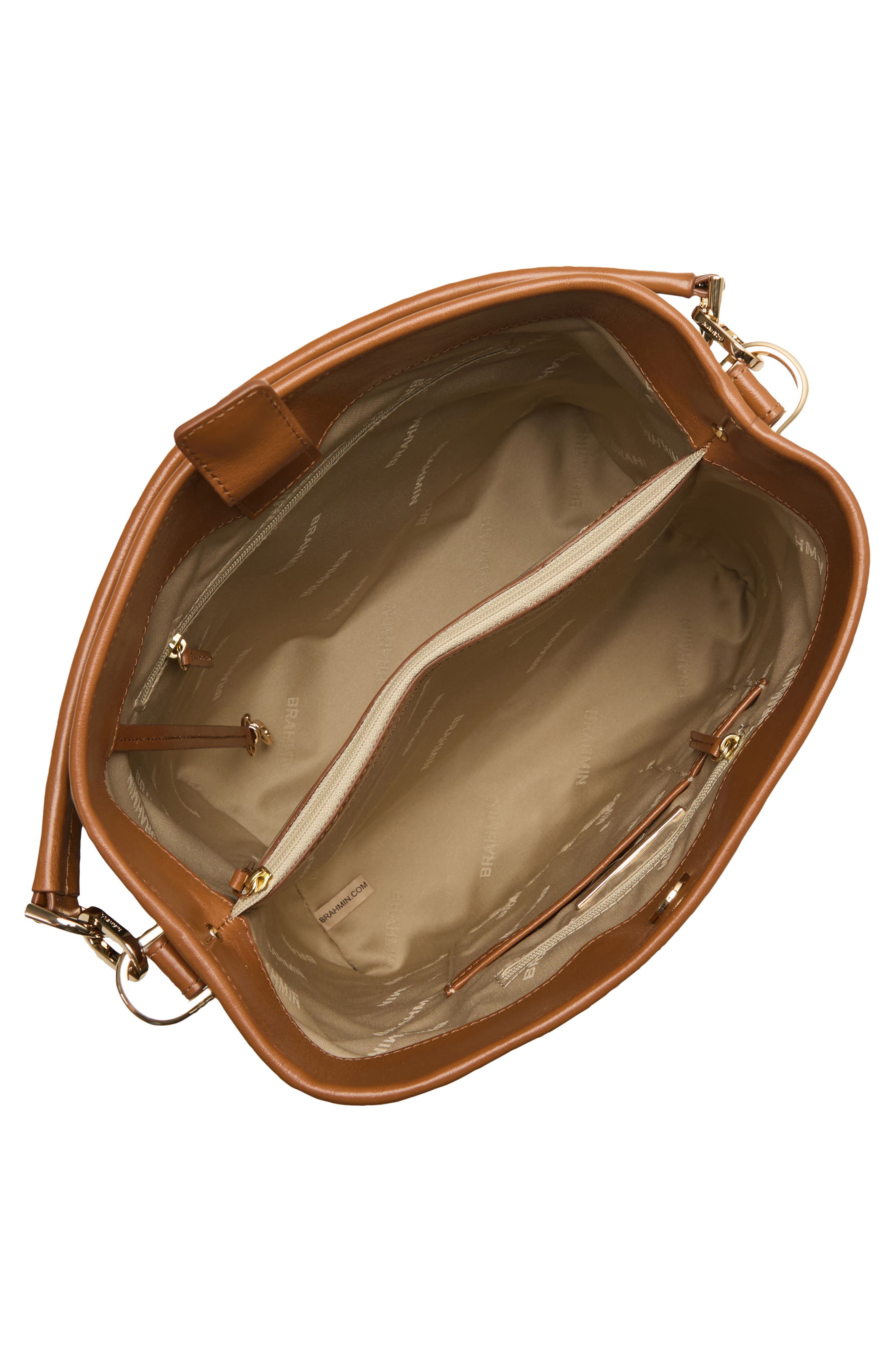 Brahmin Celina Croc Embossed Leather & Linen Bucket Bag, Alternate, color, 