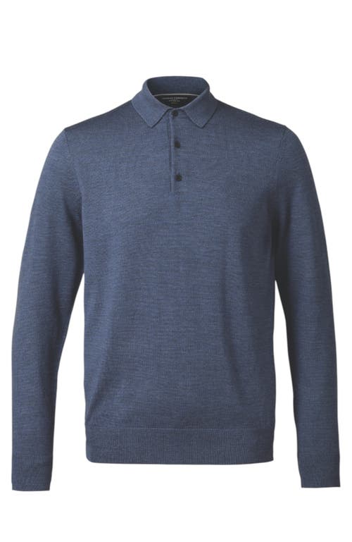 Shop Charles Tyrwhitt Merino Polo Long Sleeve Sweater In Indigo Blue