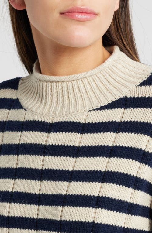 Rails Corrine Stripe Mock Neck Sweater In Oat Navy Stripes