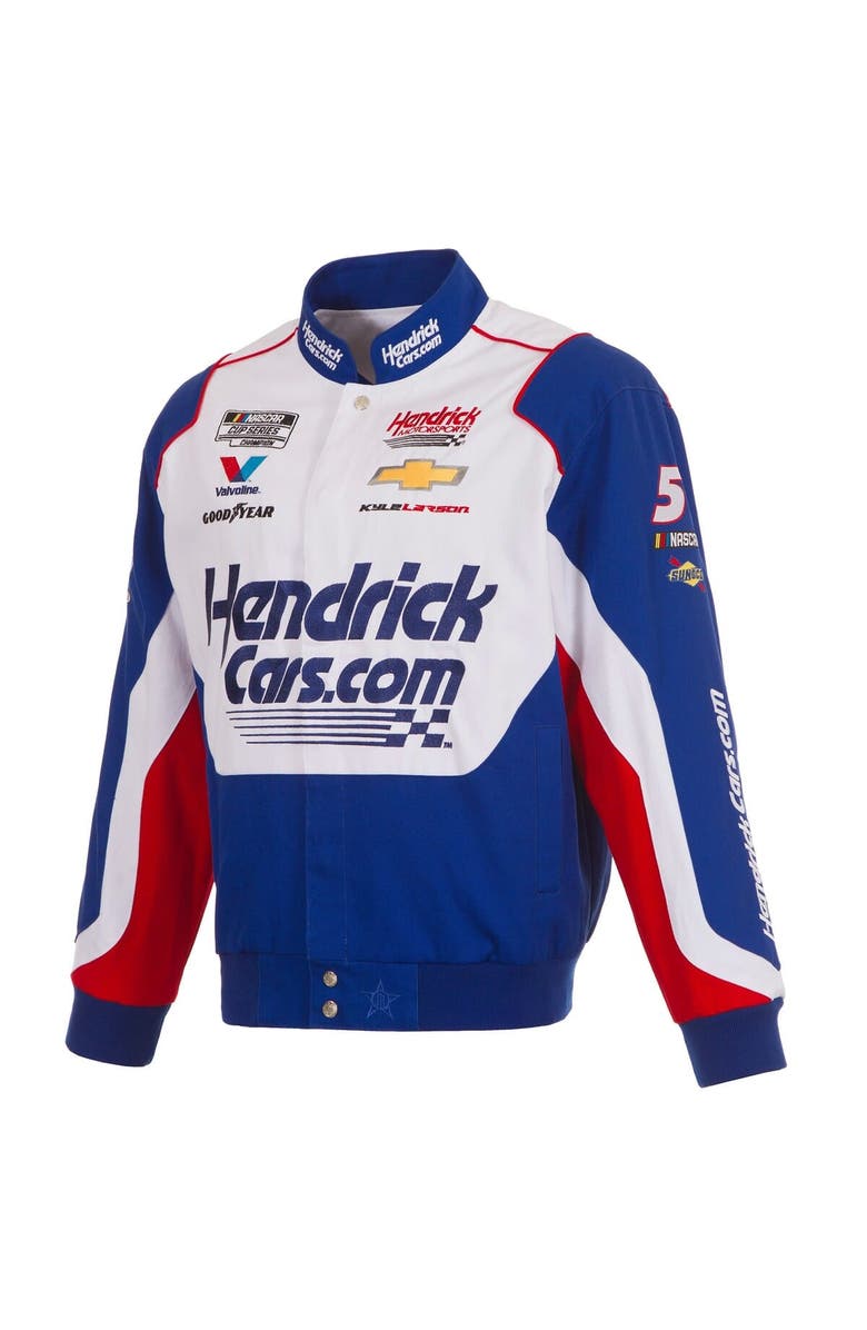 JH DESIGN Men's JH Design Royal/White Kyle Larson HendrickCars.com Full-Snap Twill Uniform Jacket, Alternate, color,