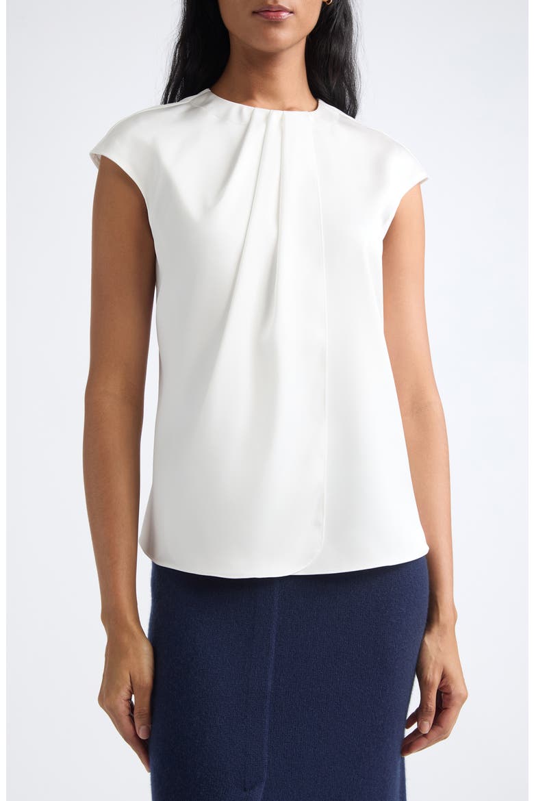 Pleated Twill Cap Sleeve Top, Alternate, color, SOLID WHITE