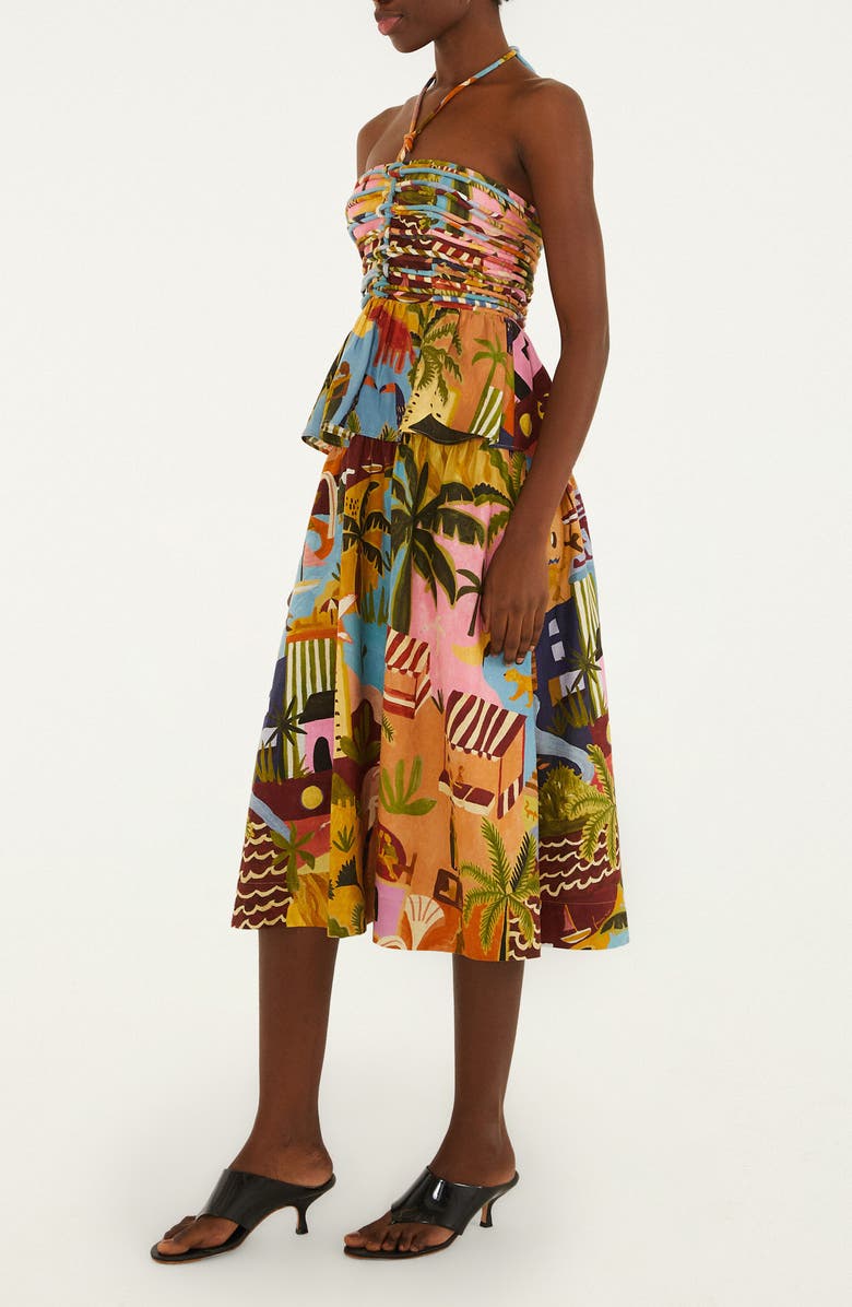 FARM Rio Tropical Print Corded Bodice Midi Dress, Alternate, color, Multicolor