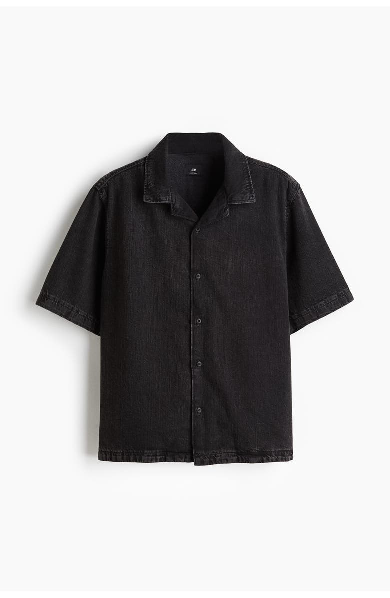 H&M Regular Fit Denim Resort Shirt, Main, color, Black