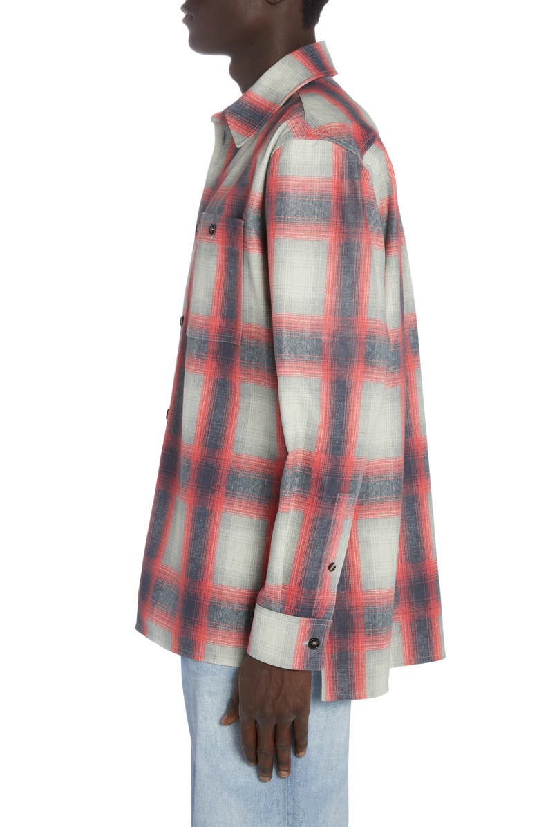 Bottega Veneta Check Print Leather Button-Up Shirt, Alternate, color, 