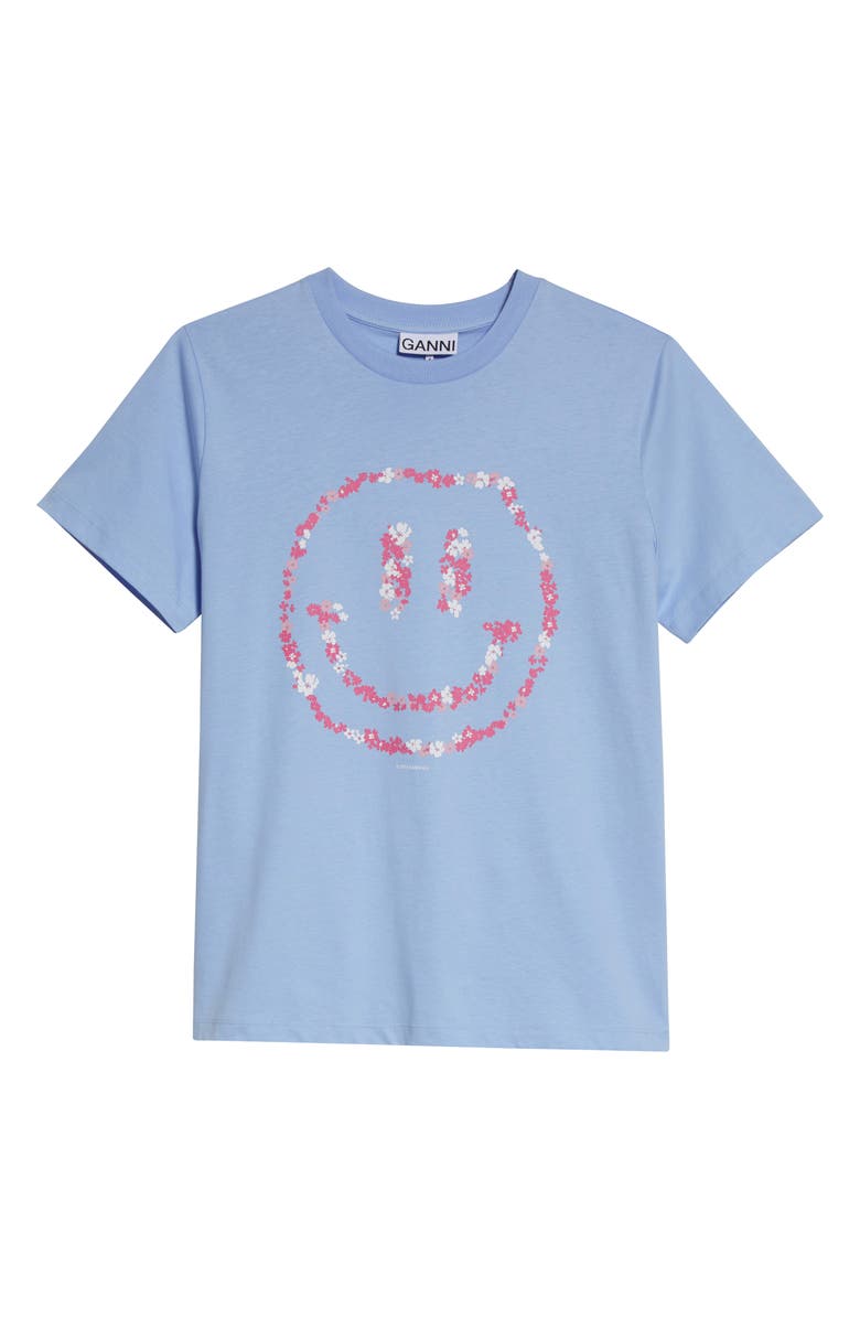 Ganni Flower Smiley Face Organic Cotton Graphic Tee, Alternate, color, 